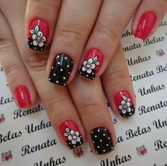 Beauty Nails Design, Nail Designs Valentines, Polka Dot Nails, Red Nail Designs, Dots Nails, Christmas Nails Acrylic