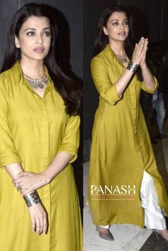 Style you daywear smartly with a cotton or silk plain kurta and a #palazzo and look stunning like #AishwaryaRaiBachchan: Summer Frocks, Plain Kurta, ऐश्वर्या राय, Simple Kurta Designs, Simple Kurti Designs, Salwar Designs, Casual Indian Fashion, Long Kurti Designs, Kurta Neck Design