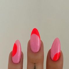 Charlotte on Instagram: "V-day abstract 💖❤️ #galentines #valentines #valentinesnails #nails #pinkandred #pinkandrednails #nailart #naildesign #bristol #nailsbristol #abstractnails #abstract #brightnails #brillbird #plt #asos #missguided #beauty #beautybay #lookfantastic" Contrasting Color Nails, Light Pink Polka Dot Nails, Bright Abstract Nails, Abstract Valentines Nails, Pink On Pink Nails, Pink And Red Nail Designs, Red And Pink Nails, Galentines Valentines, Bold Nails