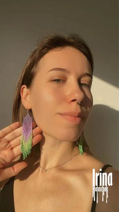 Violet Seed Bead Earrings Green Beaded Earrings Gradient Czech | Etsy Ukraine Purple Long Drop Beaded Earrings With Dangling Beads, Purple Beaded Dangle Tassel Earrings, Purple Beaded Dangle Earrings With Tiny Beads, Purple Dangle Earrings With Tiny Beads, Pastel Earrings, Indian Earrings, Long Dangle Earrings, Seed Bead Necklace, Blue Necklace