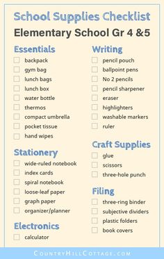 the school supplies checklist for elementary students to use on their homeschool list