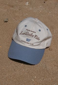 'La Dolce Vita' dad cap Inspired by Italian cafe culture. Two toned blue & cream dad cap, with a luxe satin interior lining. Affordable Trendy Travel Baseball Cap, Affordable Sporty Dad Hat With Curved Brim, Cheap Cute Dad Hat With Curved Brim, Cheap Beige Dad Hat With Curved Brim, Luxury Casual Fitted Hat, Basic Cotton Dad Hat, Americana Style Cap, Luxury Fitted Casual Hat, Cheap Trendy White Dad Hat