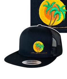 6006 Classic Snapback Trucker Hat, Baseball Cap with NICERIDE's Classic Palm Logo embroidered on the front left and NICERIDE embroidered on the right side. Designed, Embroidered and Shipped in the United States. Embroidered Snapback Trucker Hat For Beach, Black Embroidered Snapback Hat, Embroidered Black Fitted Cap, Embroidered Flat Bill Fitted Hat, Black Embroidered Fitted Cap, Black Embroidered Flat Brim Baseball Cap, Trucker Baseball Cap With Embroidered Curved Brim, Embroidered Black Trucker Hat, Embroidered Black Snapback Hat With Flat Brim