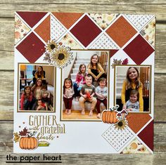 a scrapbook page with pictures of children and pumpkins on it, the paper heart blog