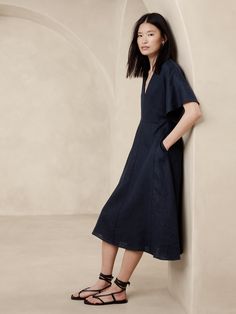 Maya Linen Midi Dress | Banana Republic Chic A-line Linen Dress, Linen Workwear Dress, Summer A-line Linen Dress For Work, Summer Workwear A-line Linen Dress, Unlined A-line Linen Dress, Relaxed Fit A-line Linen Dress, Relaxed Fit A-line Linen Midi Dress, Relaxed Fit Linen A-line Dress, Relaxed Fit Linen Work Dress