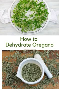 how to dehydraate oregano in a bowl with the title above it