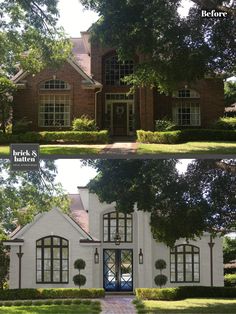 before and after shots of a brick house