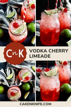 three different shots of vodka cherry limeade