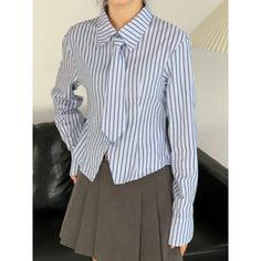 Lasaky - Striped Long Sleeve Shirt with Contemporary Design for Stylish College Wear College Wear, Sleeve Stencil, Striped Long Sleeve Shirt, Cheongsam, Lapel Collar, Striped Long Sleeve, Wearing Black, Types Of Collars, Clothing Patterns