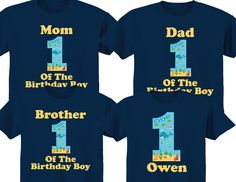 Featuring 3 to 10 shirts with ANY AGE.  Short sleeve shirts with a Sea Animal theme.  The saying can be changed to whatever you need, Daddy of the Birthday Girl, Mommy of the Birthday Boy, Cousin of the Birthday Boy, Sister of the Birthday Girl, etc.  To order this design with 1 or 2 shirts click this link: https://www.etsy.com/listing/996139910/1-or-2-shirts-with-any-age-mom-and-dad? HOW TO ORDER: Please add the below detail in the personalization box. 1. Birthday Child's Shirt - Name (optional Family Matching Blue Shirt For Birthday, Blue Tops With Character Print For Birthday, Blue Character Print Top For Birthday, Blue Family Matching Shirt For Birthday, Blue Custom Print Shirt For Birthday, Blue Shirt With Custom Print For Birthday, Themed Pre-shrunk Tops For Birthday, Blue Pre-shrunk Shirt For Birthday, Blue Shirt With Character Print For Birthday