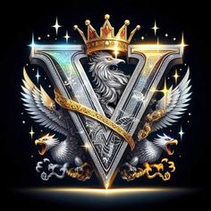 the letter v with an eagle and crown on it