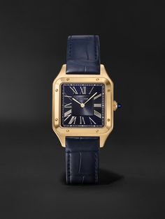 CARTIER Santos-Dumont 43.5mm Large 18-Karat Gold and Alligator Watch, Ref. No. CRWGSA0077 for Men | MR PORTER Cartier Gold Watch, Gold Watches For Men, Swiss Watch Brands, Cartier Gold, Mens Pinky Ring, Tank Watch, Fashionable Men, Watch Trends, Gold Watches