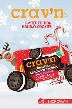 an advertisement for crayon holiday cookies with reindeer and candy canes on it