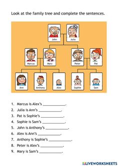 the family tree worksheet for kids to learn how to write and read it