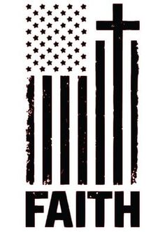 an american flag with the word faith written in black and white, on a white background