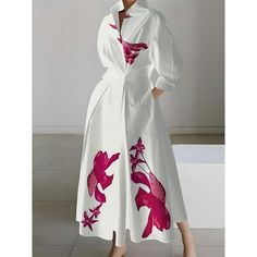 Season:Fall,Spring,Winter; Fabric:Polyester; Sleeve Length:Long Sleeve; Look After Me:Machine wash; Gender:Women's; Style:Casual,Fashion,Modern; Elasticity:Micro-elastic; Occasion:Date,Vacation,Daily,Outdoor,Beach,Office; Fit Type:Loose Fit; Dresses Type:Casual Dress,Swing Dress,Shirt Dress; Pattern:Leaf,Floral; Design:Button,Pocket,Print; Neckline:Shirt Collar; Brand:Shall We; Front page:FF; Listing Date:08/16/2023; Production mode:External procurement; 2024 Trends:2023; Bust:; Length:; Sleeve: Prom Party Dresses, Glamorous Evening Gowns