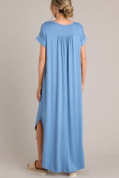 You adore variety and spice in your life, but when it comes to your favorite past time it’s Always The Same Thing. How could you top wearing this amazing maxi while headed to the beach with your main squeeze? Dress features a v-neckline, short cuffed dolman sleeves, gathering in back, pockets, double side slits, and a slight high-low curved hemline. 94% Polyester 6% Spandex  Hand Wash Cold or Dry Clean  Unlined  Made in the USA Model is wearing a small. Light Blue V-neck Maxi Dress For Beach, Daywear Longline Maxi Dress, Blue V-neck Maxi Dress For Daywear, Summer Longline Maxi Dress For Daywear, Summer Vacation Longline Maxi Dress, Light Blue Casual Maxi Dress For Daywear, Casual Light Blue Maxi Dress For Daywear, Blue Long Maxi Dress For Day Out, Casual Light Blue Maxi Dress