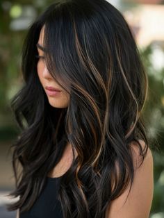 Iced Coffee Hair Color, Rayos En El Cabello Oscuro, Dark Hair With Peekaboo Highlights, Dark Calico Hair, Dark Brown Hair With Peekaboos, Winter Hair Color For Brunettes, Coffee Hair Color, Bleach Hair Color, Brunette Tones