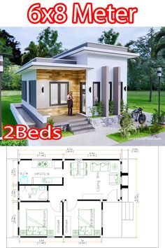 two bedroom house plan with floor plans and measurements