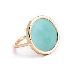 18 carat rose gold and amazonite by Ginette NY Modern Jewelry With Large Round Stone, Modern Round Jewelry With Large Stone, 14k Gold Ring With Large Stone, Disc Ring, Amazonite Ring, Boot Bling, Blue Stone Ring, Bold Jewelry, Casual Jewelry