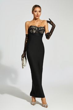 Elevate your evening wardrobe with the Pritt Black Off Shoulder Bandage Dress. This exquisitely crafted dress exudes elegance and sophistication, perfect for any black-tie event or cocktail party. The off-shoulder design adds a touch of allure, while the bandage silhouette accentuates your curves flawlessly. Complete the look with a pair of lace gloves for a truly glamorous ensemble.  Dress Length: Approx 125cm Materials: Bandage Gentle Dry Clean Only  The model is 5 ft 7 and wears size S  Color Long Bandage Dress, Black Off Shoulder, Lace Gloves, Dress Gloves, Shoulder Design, Shop Maxi Dresses, Lace Design, Trendy Dresses, Bandage Dress