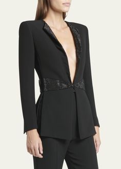 Giorgio Armani Embellished Tuxedo Jacket - Bergdorf Goodman Armani Tuxedo, Fashion Top Outfits, Tuxedo Jacket, Abayas Fashion, Bergdorf Goodman, Shawl Collar, Signature Style, Giorgio Armani, Emporio Armani