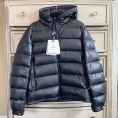 Moncler Giubbotto Genroulaz Leather Jacket Black Label Nwt Rare No Low Ball Offers Please Black Leather Puffer Jacket, Luxury Puffer Outerwear, Designer Black Puffer Outerwear, Fall Hooded Jacket, Moncler Down Jacket, Luxury Black Puffer Jacket With Zipper Closure, Moncler Windbreaker, Moncler Long Down Coat, Moncler Maya 70 Short Down Jacket