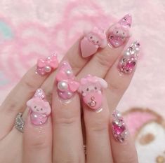 cute pink nails ,, creds 2 owner ♬ ˚｡ ° Sanrio Mymelody, Kawaii Sanrio, Cute Acrylic Nail Designs, Really Cute Nails, Soft Nails, Kawaii Nails, Cute Nail Art, Luxury Nails, Dream Nails