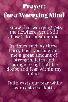 a pink background with the words prayer for a worrying mind