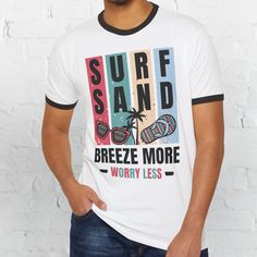 Summer Shirt, Beach T-Shirt, Summer T-shirts, Summer Tee, Graphic Shirt Summer, Summer Beach Shirt, Retro Summer Shirt, Summer Surf Tee. Get ready to make waves with our Summer Beach Shirt, a retro surf tee that captures the essence of sun, sand, and surf. With its vibrant graphic design, this t-shirt is a must-have for anyone looking to add a splash of fun to their wardrobe. Ideal for beach outings, casual summer walks, or just lounging around, this shirt promises comfort and style. Made with l Trendy Multicolor T-shirt For Beach, Trendy Multicolor T-shirt For The Beach, Black Printed T-shirt For Vacation, Trendy Multicolor T-shirt For Vacation, Leisure Crew Neck T-shirt With Letter Print, Multicolor Summer T-shirt With Front Print, White Crew Neck T-shirt For Surfing, Surfing Crew Neck T-shirt With Front Print, Black Graphic Tee For Vacation