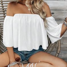 White Off Shoulder Brand New Solid Color Off-Shoulder Cropped Shirt Off-shoulder Blouse For Spring, Casual Cold Shoulder Off-shoulder Top For Summer, Spring Off-shoulder Blouse, White Off-shoulder Summer Top For Vacation, White Cold Shoulder Blouse For Spring, Spring White Cold Shoulder Blouse, Solid Off-shoulder Tops For Spring, Solid Casual Off-shoulder Top For Spring, Summer Cold Shoulder Blouse For Day Out