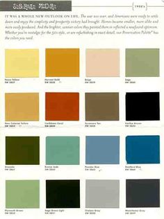 the color chart shows different shades of paint for walls and ceilings, as well as other colors