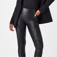 These Spanx Moto Leggings Are A Best Seller And Have Been For Years! Missed The Holiday Sale? Grab Them Here Completely Nwt For Less Than The Website! I Have An Identical Pair And Could Live In Them! They Are So Comfy And Have Just The Right Amount Of Stretch But Still Hold Their Shape! Questions? Drop A Comment Below! Fitted Leather Edgy Leggings, Edgy Black Leggings For Workwear, Edgy Fitted Leather Leggings, Edgy Black Leggings For Work, Fitted Moto Style Bottoms For Fall, Fitted Faux Leather Biker Pants, Fitted Moto Leather Pants For Fall, Fitted Moto Bottoms For Motorcycling, Moto Style Fitted Pants For Motorcycling