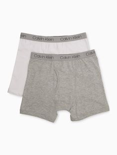 a 2-pack of calvin klein boys briefs in assorted designs, made with cotton stretch fabric. featuring elasticated logo waistbands, functional keyhole flys and seaming details.  Material: 95% Cotton, 5% Spandex. Bold Stripes, Boxer Briefs, Big Boys, Classic White, Kids Boys, Briefs, 2 Pack, Stretch Fabric, Heather Grey