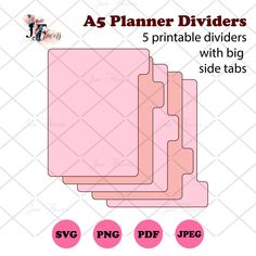 5 pink dividers with big side tabs for plannering and scrapbooking