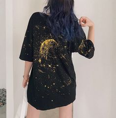 Galaxy Moon Stars Printed Tee Cosmic Outfit, Celestial Short Sleeve Tops With Moon Print, Black Celestial Graphic Print Top, Casual Relaxed Fit T-shirt With Moon Print, Celestial Graphic Print Short Sleeve T-shirt, Sagittarius Art, Black Short Sleeve T-shirt With Moon Print, Wardrobe Wishlist, Galaxy Print