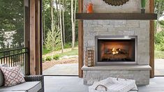 Majestic Vesper 42 Traditional Outdoor Vent-Free Gas Fireplace With Traditional Stacked Refractory Herringbone Brick, Vent Free Gas Fireplace, Stainless Steel Screen, Brick Interior, Outdoor Gas Fireplace, Oak Logs, Free Gas, Cabinet Door Styles, Mesh Door