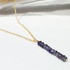 Iolite Bar Necklace - Gold Filled Iolite Necklace - September Birthstone - Blue Purple Birthstone - Elegant Briolette Birthstone Necklace, Minimalist Briolette Birthstone Necklace Gift, Handmade Delicate Purple Necklace, Purple Fluorite Gemstone Necklace, Iolite Necklace, Sapphire Birthstone, Bleu Violet, Garnet Necklace, Gold Bar Necklace