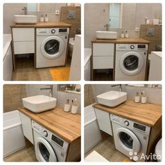 four different views of a washer and dryer