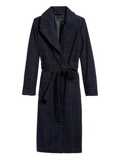 Petite Plaid Italian Melton Long Coat | Banana Republic Wrap Coat, Business Outfits, Long Coat, Fashion News, Banana Republic, Trench Coat, Mario, Shirt Dress, Eco Friendly