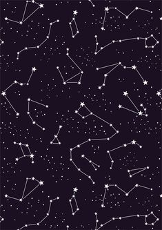 the night sky with stars and zodiac signs on it, as well as white lines