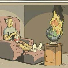 a person sitting in a chair with a globe on top of it and fire coming out of his mouth