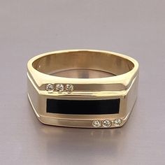 Modern Black Onyx and Diamond Ring 14K Yellow Gold Men's Elongated Rectangle Signet Ring Wedding Band Ring Size 13 ET253 - Etsy Rectangle Signet Ring, Groom Ring, Gents Ring, Black Gold Ring, Antique Jewelry Rings, Estate Ring, Ring Wedding Band, Gold Ring Sets, Wedding Band Ring