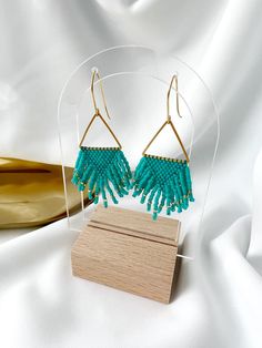 Turquoise Beaded Earrings Triangle Seed Bead Earrings Beaded - Etsy Minimalist Handmade Beaded Dangle Earrings, Handmade Minimalist Beaded Dangle Earrings, Summer Jewelry With Beaded Fringe And Round Beads, Gold Jewelry With Beaded Fringe For Summer, Summer Gold Jewelry With Beaded Fringe, Summer Gold Beaded Fringe Jewelry, Artisan Jewelry With Beaded Fringe For Gift, Minimalist Colorful Beaded Dangle Jewelry, Minimalist Dangle Jewelry With Colorful Beads