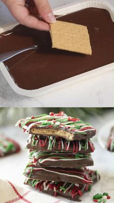 chocolate covered graham crackers stacked on top of each other with the words, chocolate covered graham crackers