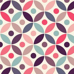 an abstract pattern with circles and dots in pink, blue, purple and green colors