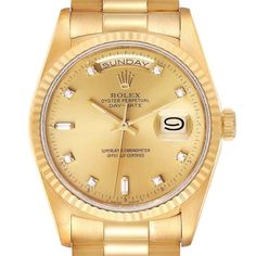 Rolex President Day-Date 36mm Yellow Gold Diamond Mens Watch 18238 | SwissWatchExpo Rolex Diamond, Gold Diamond Watches, Diamond Watches For Men, Rolex Date, Gold Rolex, Rolex Watches For Men, Rolex Models, Presidents Day, Rolex Logo