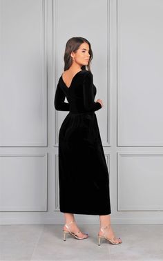 "Velvet dresses for bridesmaids and parties. Women's dresses are made of high quality fabric. Our dresses are made with love in Europe. More Désir Vale dresses can be found here: https://www.etsy.com/shop/DesirVale?ref=seller-platform-mcnav ❖ If you wish another neckline, back, sleeves.. write it in order's note. ❖ The material is quality, flexible and stretchy. ❖ The top of the dress is lined. ❖ In my shop the size scale is different. Please read the dress description and find your size. ❖ In n Long Sleeve Dress Midi, Elegant Dresses Long Sleeve, Velvet Bridesmaid Dress, Velvet Bridesmaid, Black Women Dress, Velvet Evening Dress, Velvet Bridesmaid Dresses, Mid Calf Dresses, Velvet Maxi Dress