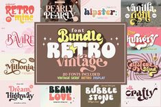 some type of font and numbers on a pink background with the words bundle retro vintage