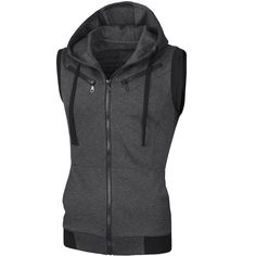 Modern and comfortable, this sleeveless zip up hoodie features one split kangaroo pocket and drawstrings, great for fall or spring to complement any casual outfit.The stylish hooded vest is easy to carry around to your outdoor activities such as basketball, hiking and camping.Style with your active shorts or pants.Occasion: Holiday, Weekend, Sports, School, Dating, etc. Size: 46. Color: dark gray. Gender: male. Age Group: adult. Pattern: Solid. Material: Polyester. Winter Streetwear Vest With Side Pockets, Fall Streetwear Vest With Side Pockets, Winter Cotton Vest With Zipper Closure, Urban Cotton Vest For Fall, Sports Cotton Outerwear With Zipper Closure, Cotton Outerwear With Zipper For Sports, Black Casual Vest With Zipper Closure, Cotton Sports Outerwear With Zipper Closure, Winter Streetwear Vest With Zipper Closure